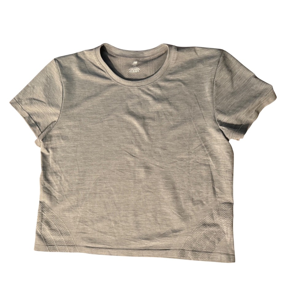 New Balance Womens Grey Seamless Knit Short Sleeve Activewear Crop Top Size M